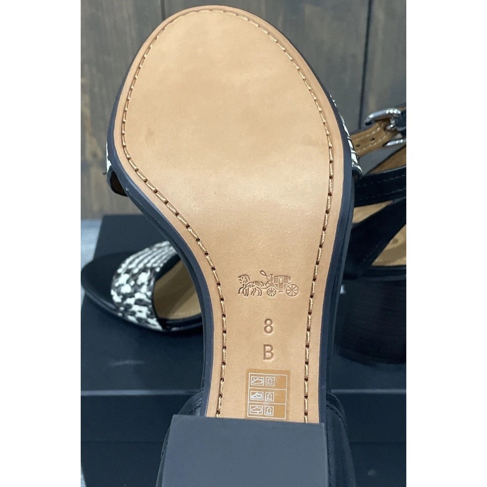 Coach Paige Black White Snake/Mat Calf Leather Block Heel Sandals Women's 8M NEW - Picture 7 of 9